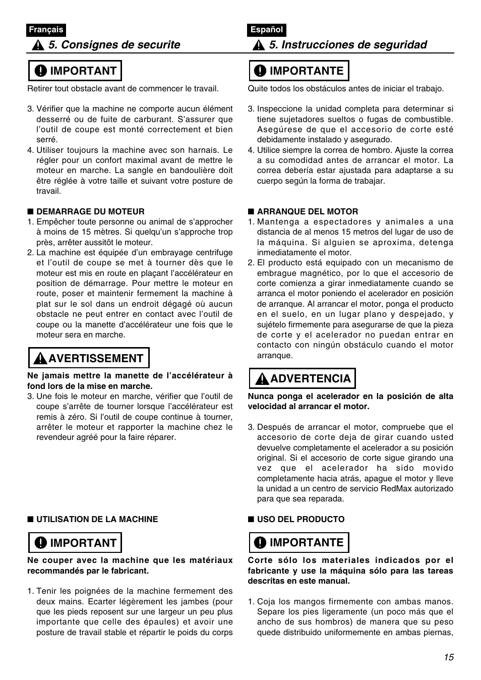 Important avertissement important | RedMax LRTZ2401-CA User Manual | Page 15 / 56