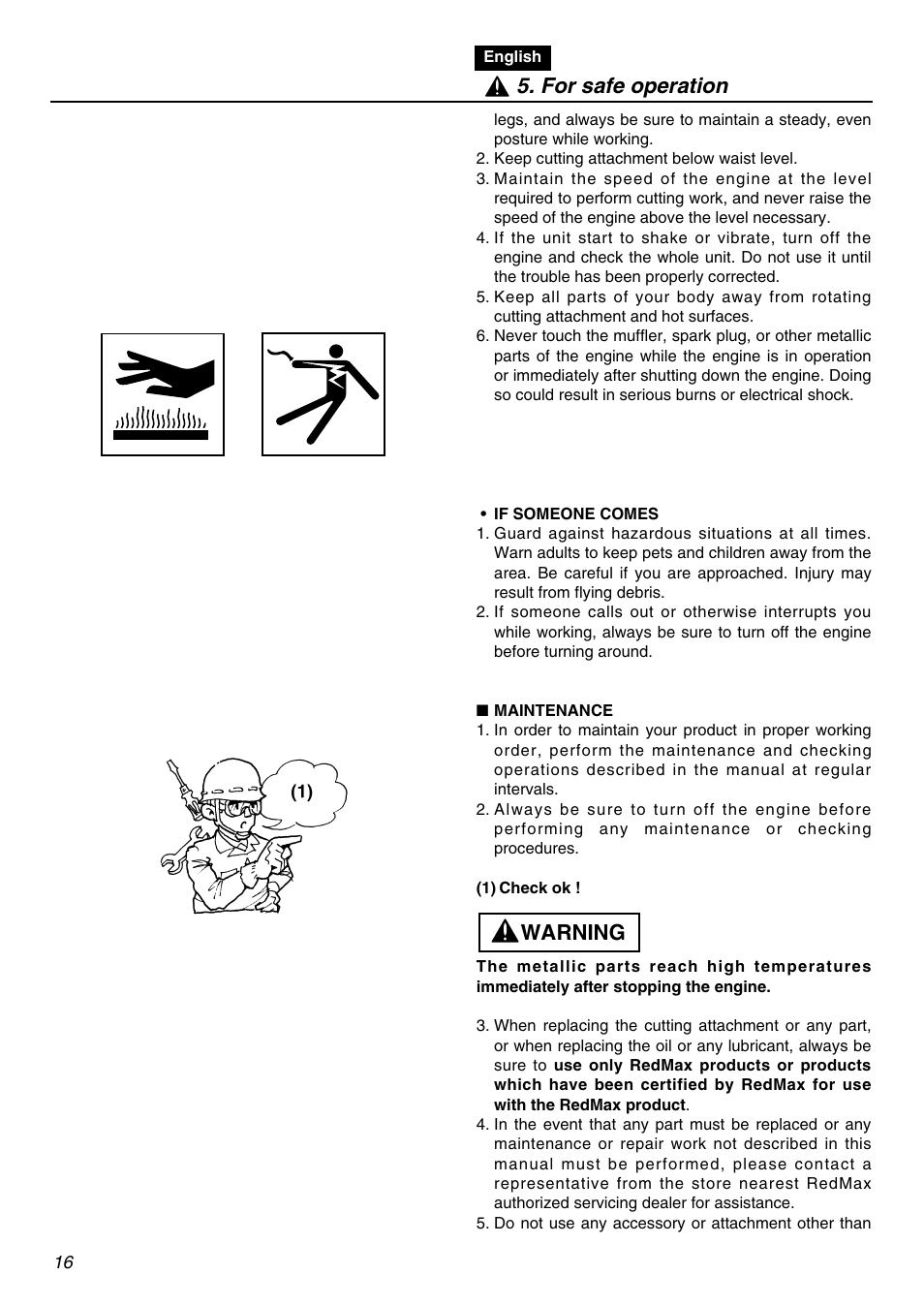 Warning 5. for safe operation | RedMax LRTZ2401-CA User Manual | Page 16 / 56
