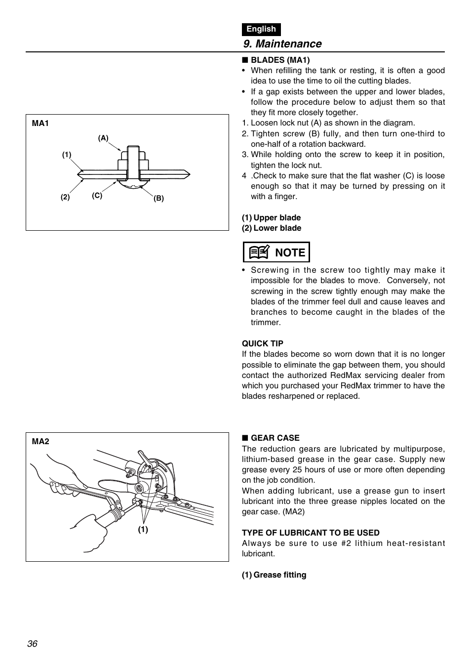 Maintenance | RedMax LRTZ2401-CA User Manual | Page 36 / 56
