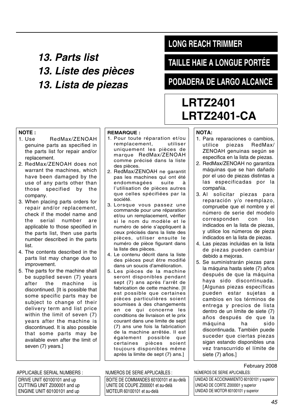 RedMax LRTZ2401-CA User Manual | Page 45 / 56