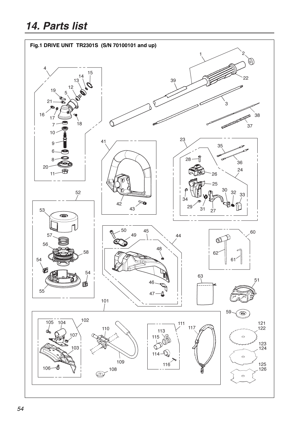 Parts list | RedMax TR2301S User Manual | Page 54 / 64