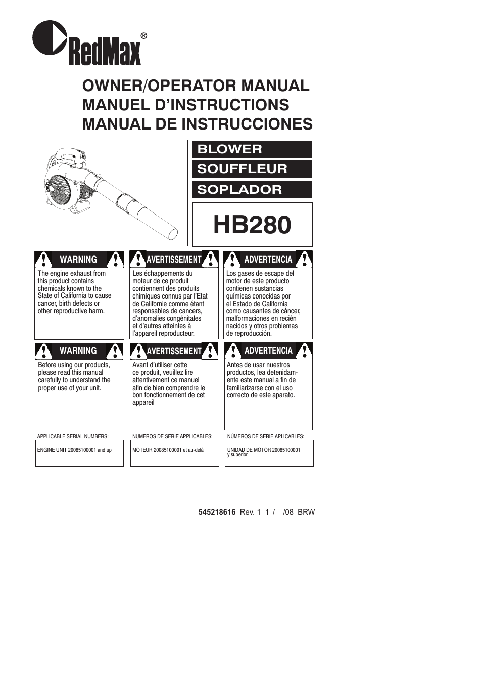 RedMax HB280 User Manual | 76 pages