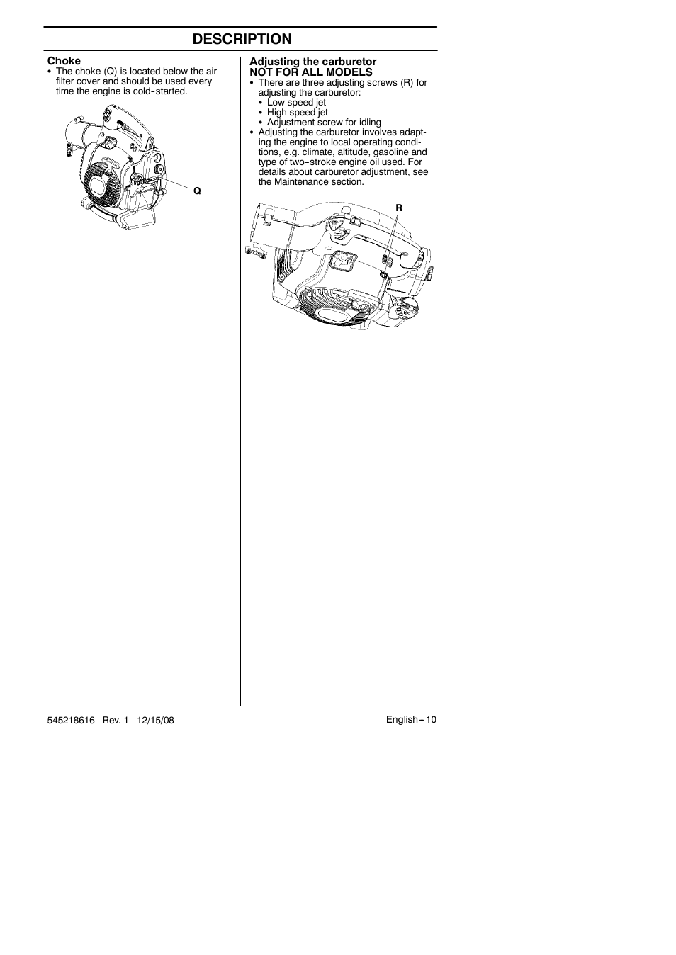 Description | RedMax HB280 User Manual | Page 10 / 76