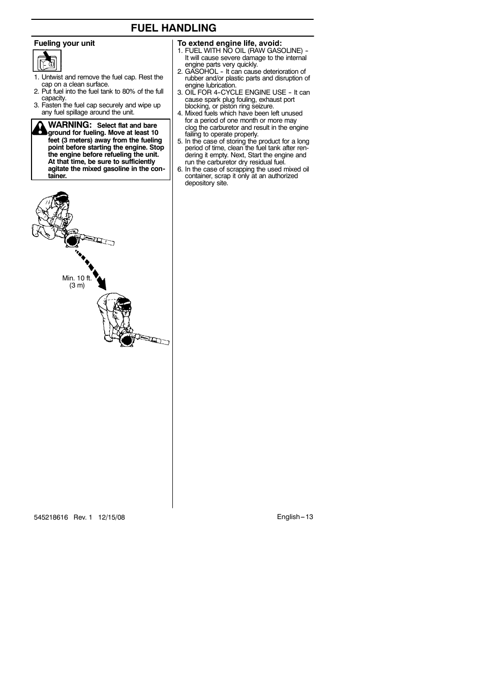 Fuel handling, Warning | RedMax HB280 User Manual | Page 13 / 76