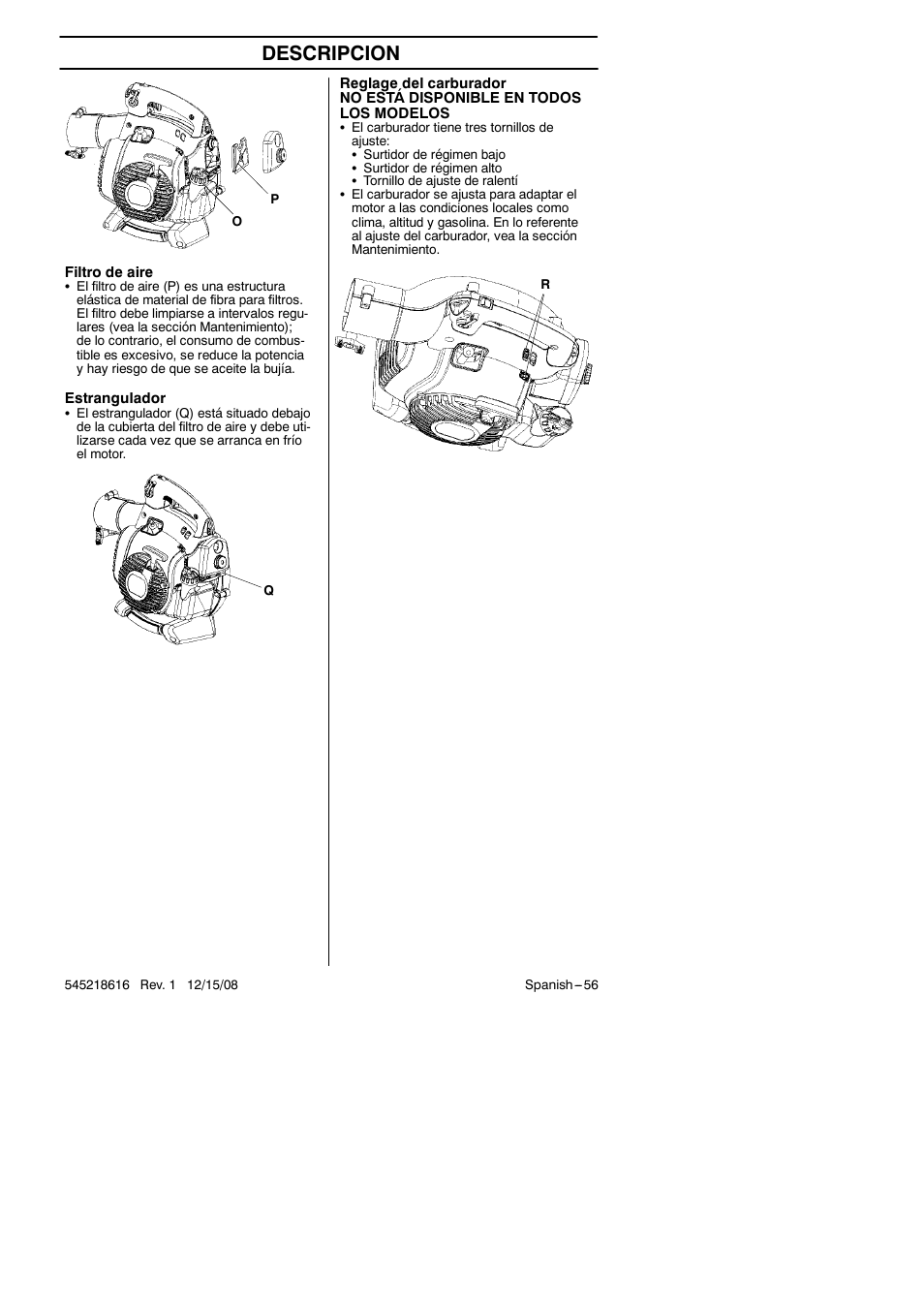 Descripcion | RedMax HB280 User Manual | Page 56 / 76