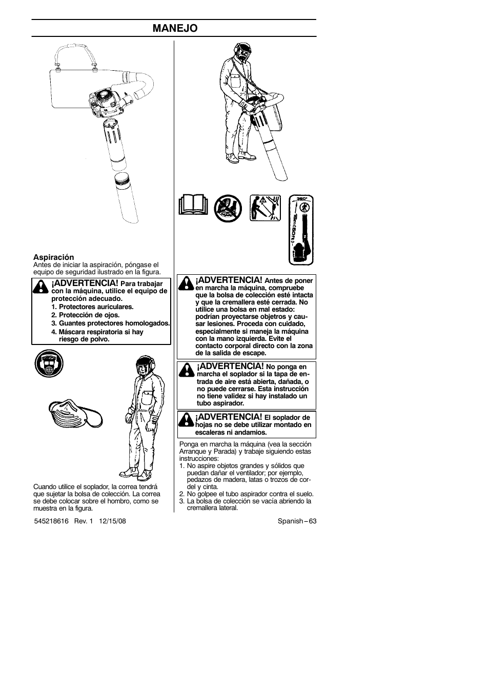 Manejo, Advertencia | RedMax HB280 User Manual | Page 63 / 76
