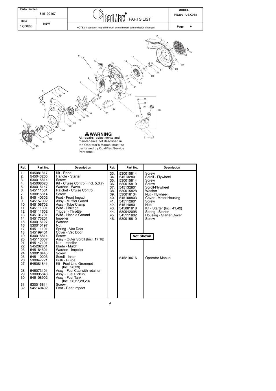 Warning | RedMax HB280 User Manual | Page 72 / 76