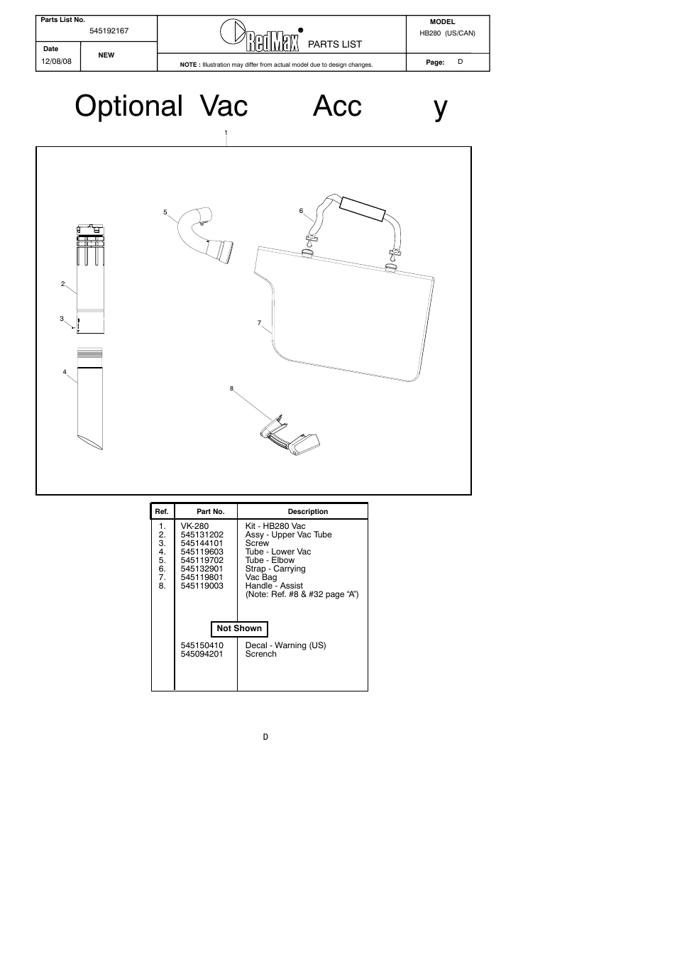 Optional vacuum accessory | RedMax HB280 User Manual | Page 75 / 76