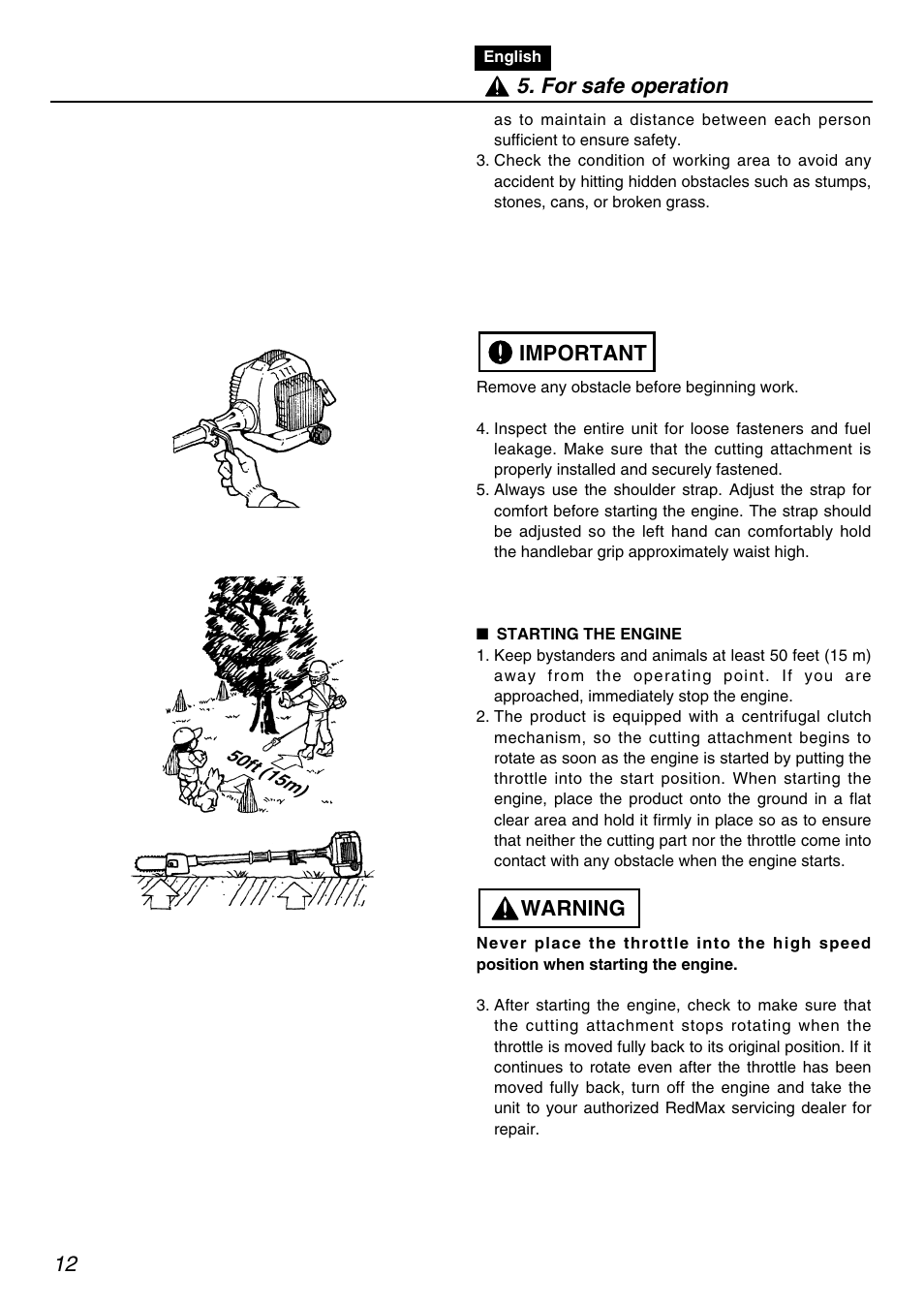 Warning important 5. for safe operation | RedMax PSZ2401 User Manual | Page 12 / 64