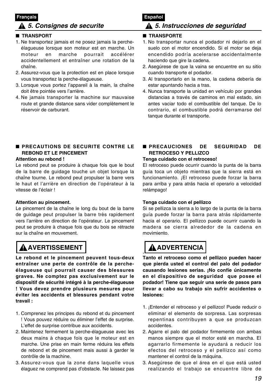 Avertissement | RedMax PSZ2401 User Manual | Page 19 / 64