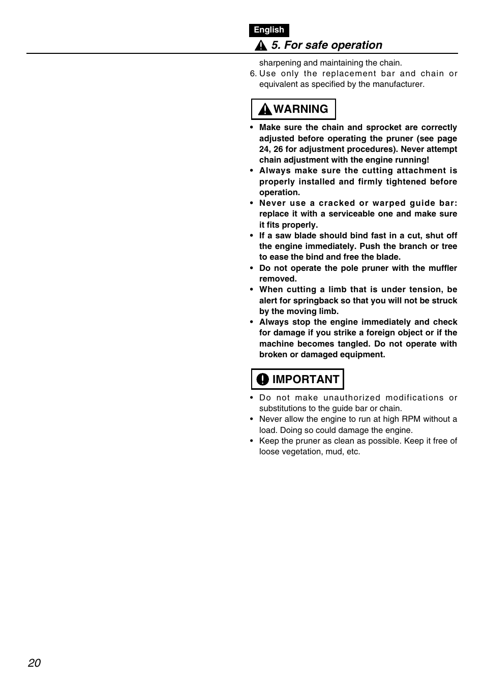 Important warning 5. for safe operation | RedMax PSZ2401 User Manual | Page 20 / 64