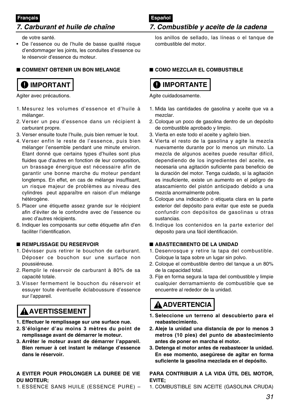 Avertissement important | RedMax PSZ2401 User Manual | Page 31 / 64