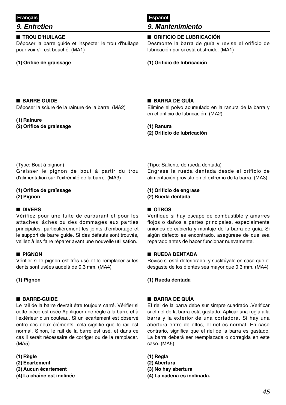 Entretien 9. mantenimiento | RedMax PSZ2401 User Manual | Page 45 / 64