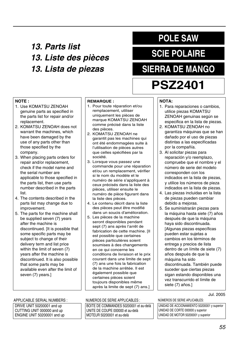 Psz2401, Pole saw scie polaire sierra de mango | RedMax PSZ2401 User Manual | Page 55 / 64