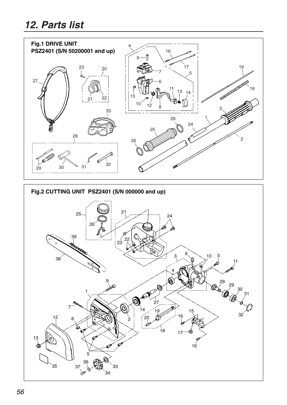 Parts list | RedMax PSZ2401 User Manual | Page 56 / 64