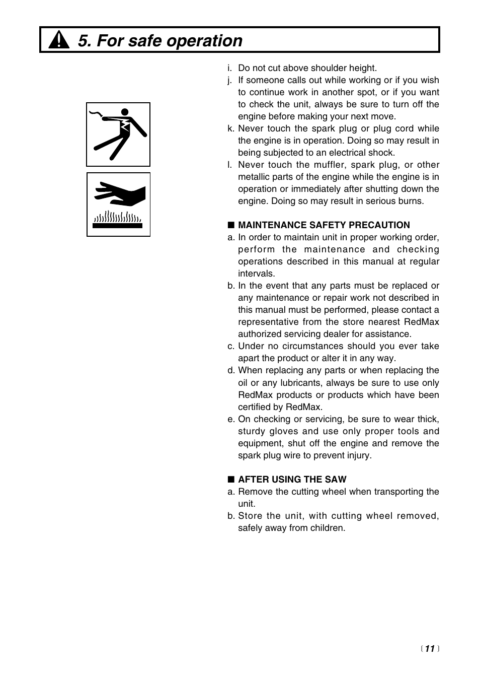 For safe operation | RedMax HC510DV User Manual | Page 11 / 44