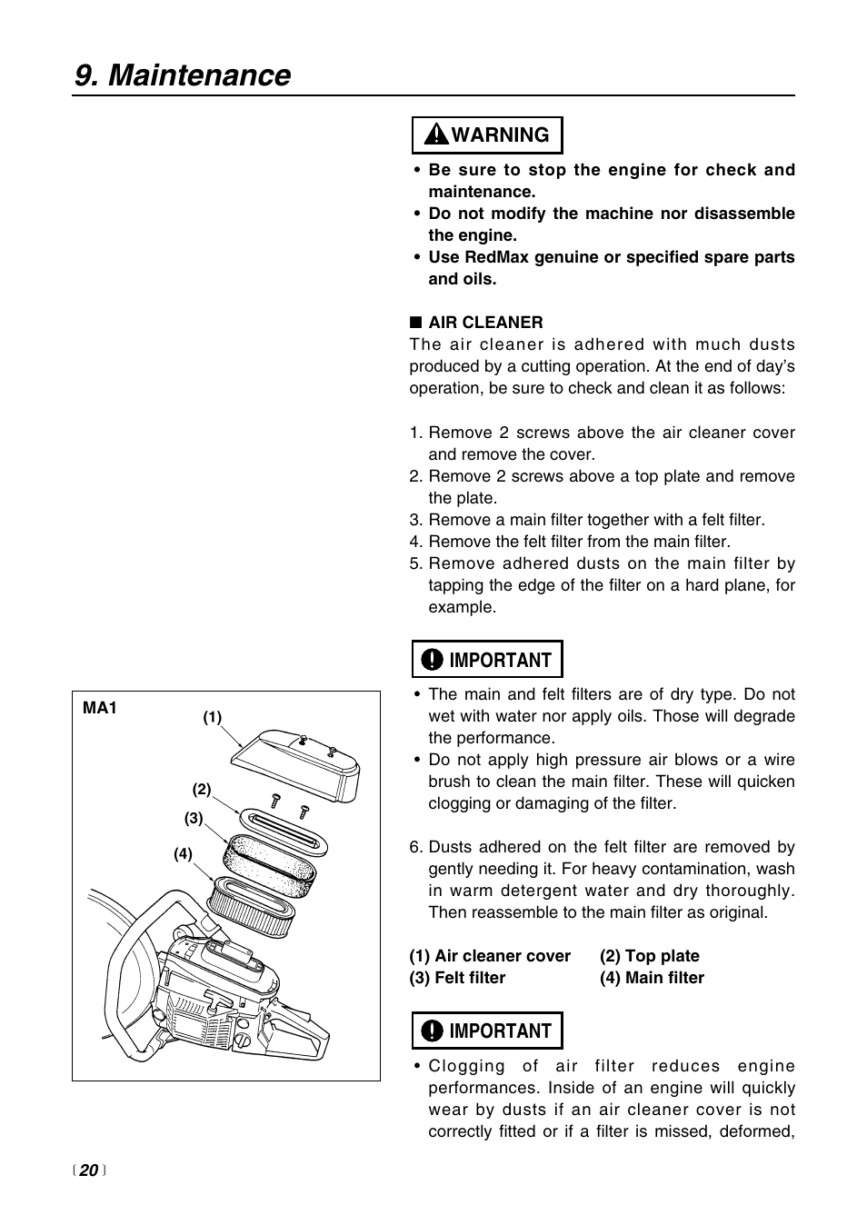 Maintenance | RedMax HC510DV User Manual | Page 20 / 44