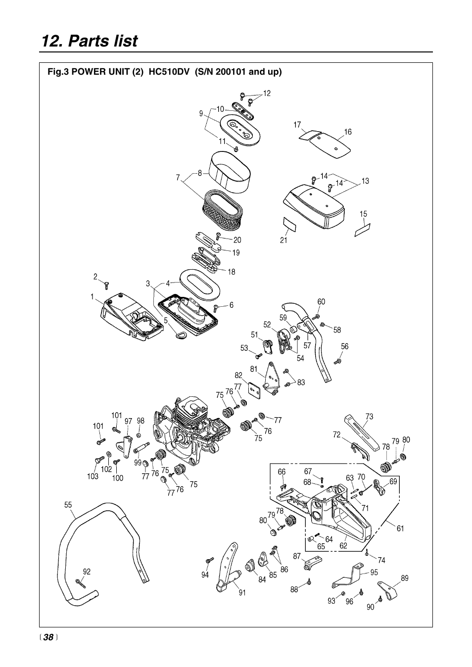 Parts list | RedMax HC510DV User Manual | Page 38 / 44