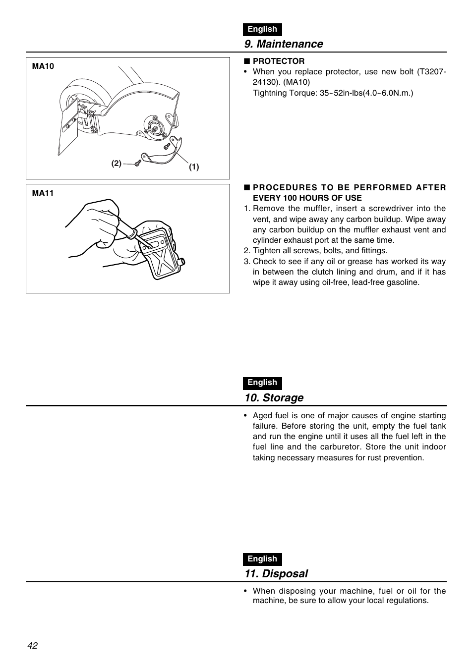 Maintenance, Storage, Disposal | RedMax HE250F User Manual | Page 42 / 52