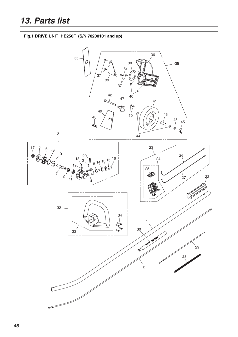 Parts list | RedMax HE250F User Manual | Page 46 / 52