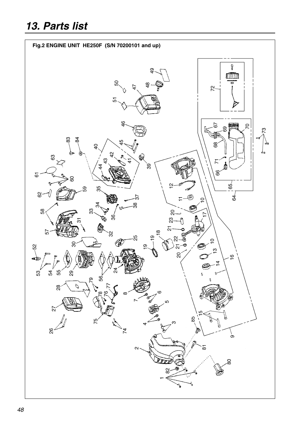 Parts list | RedMax HE250F User Manual | Page 48 / 52