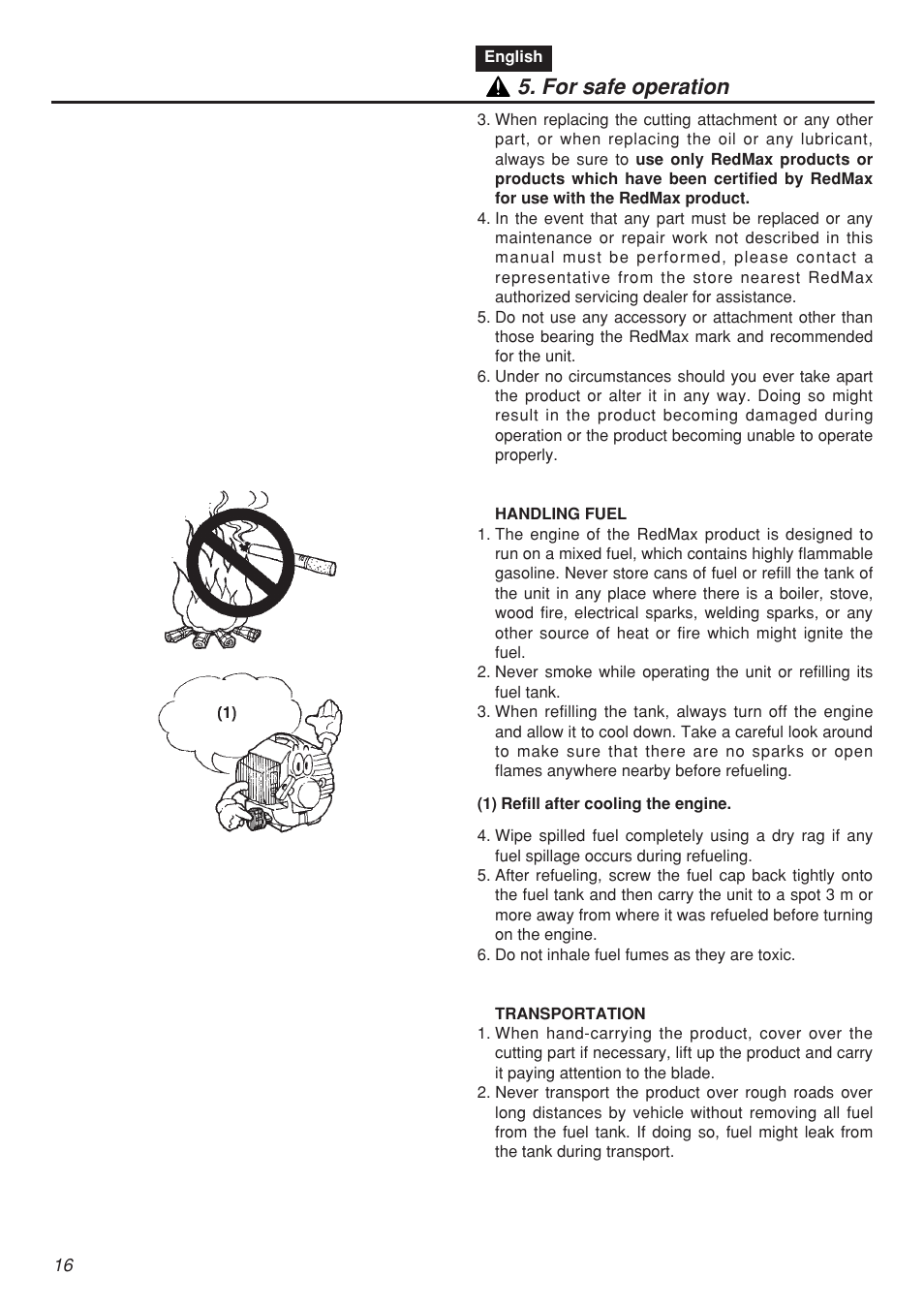 For safe operation | RedMax CHTZ2401 User Manual | Page 16 / 54