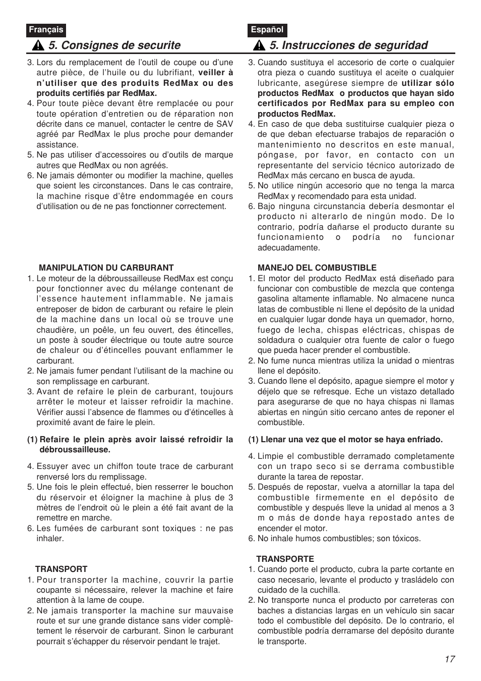 RedMax CHTZ2401 User Manual | Page 17 / 54