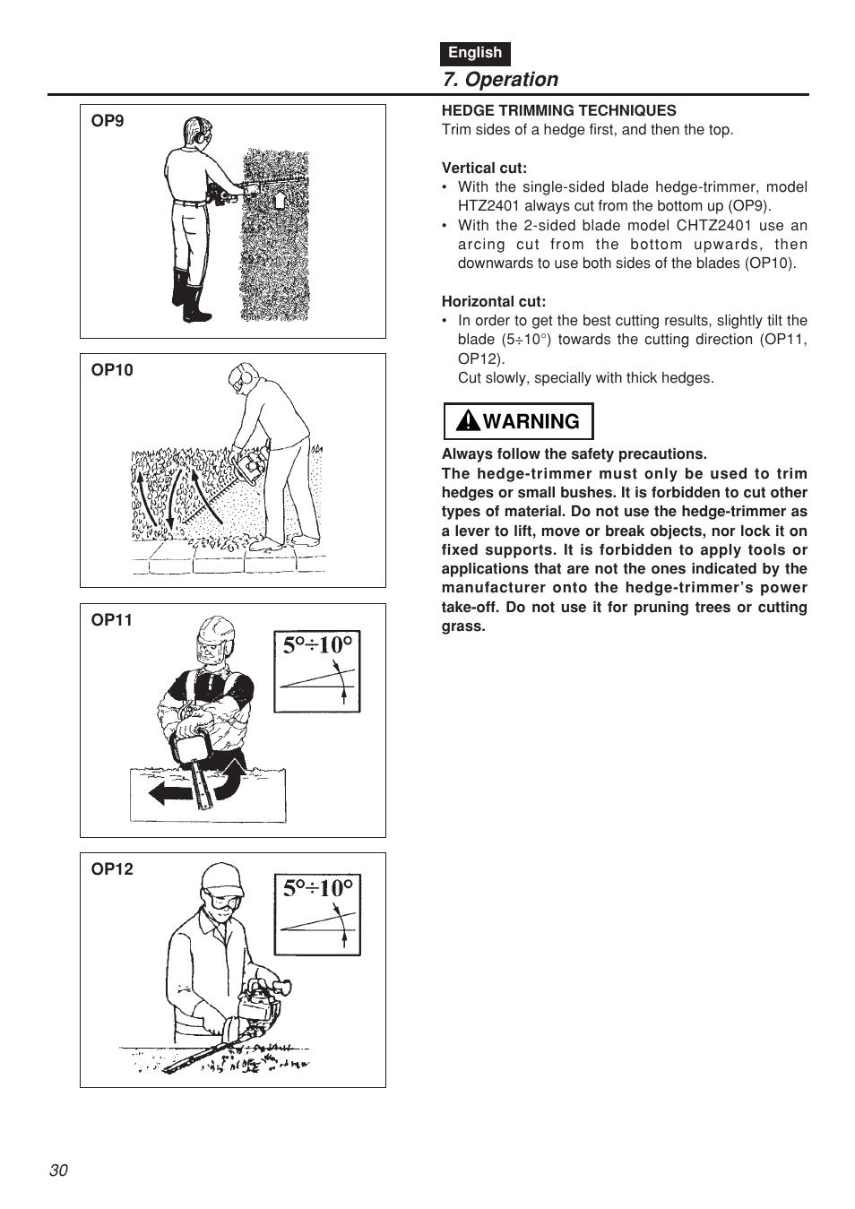 Operation, Warning | RedMax CHTZ2401 User Manual | Page 30 / 54