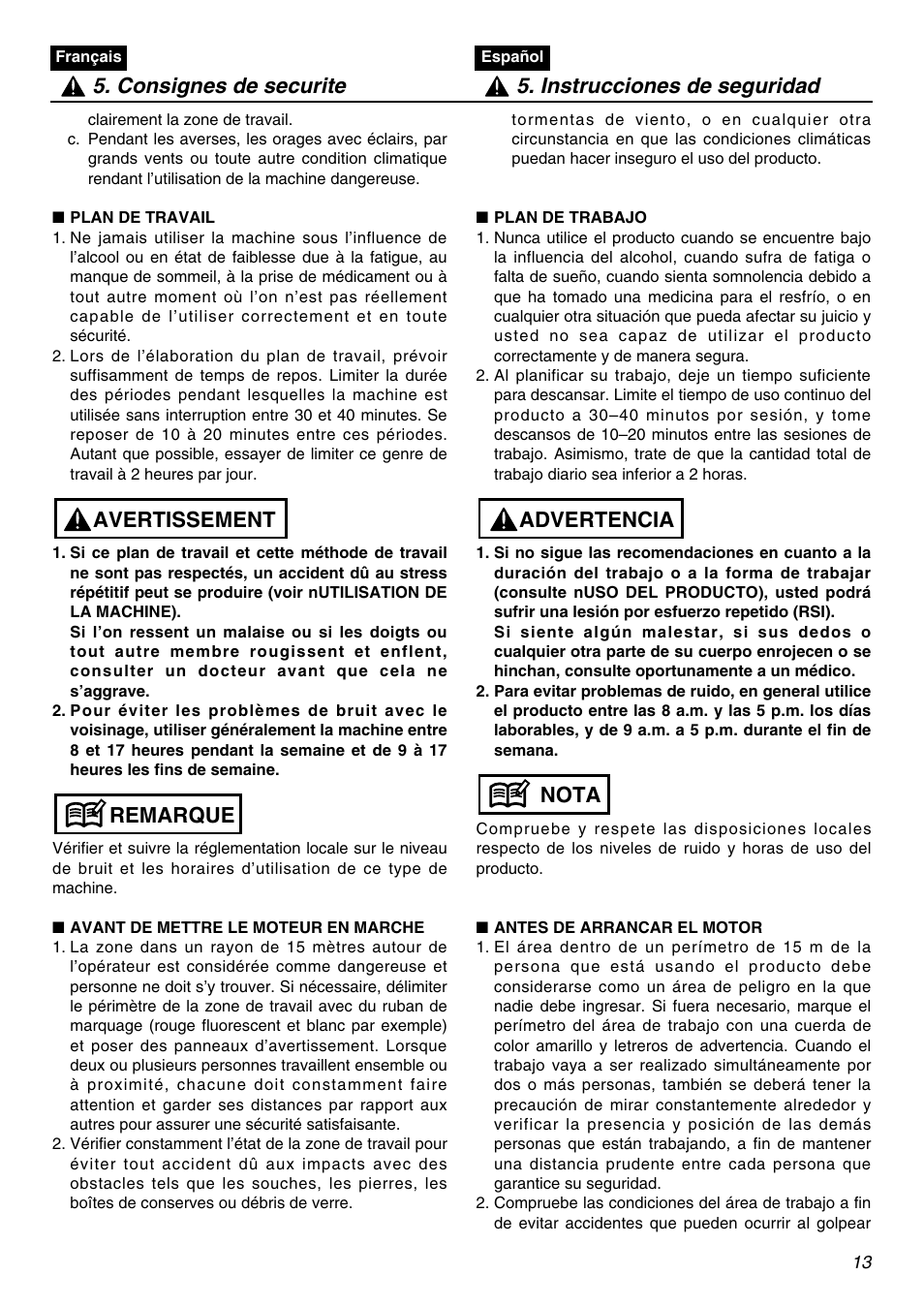 Remarque avertissement | RedMax SRTZ2401 User Manual | Page 13 / 56