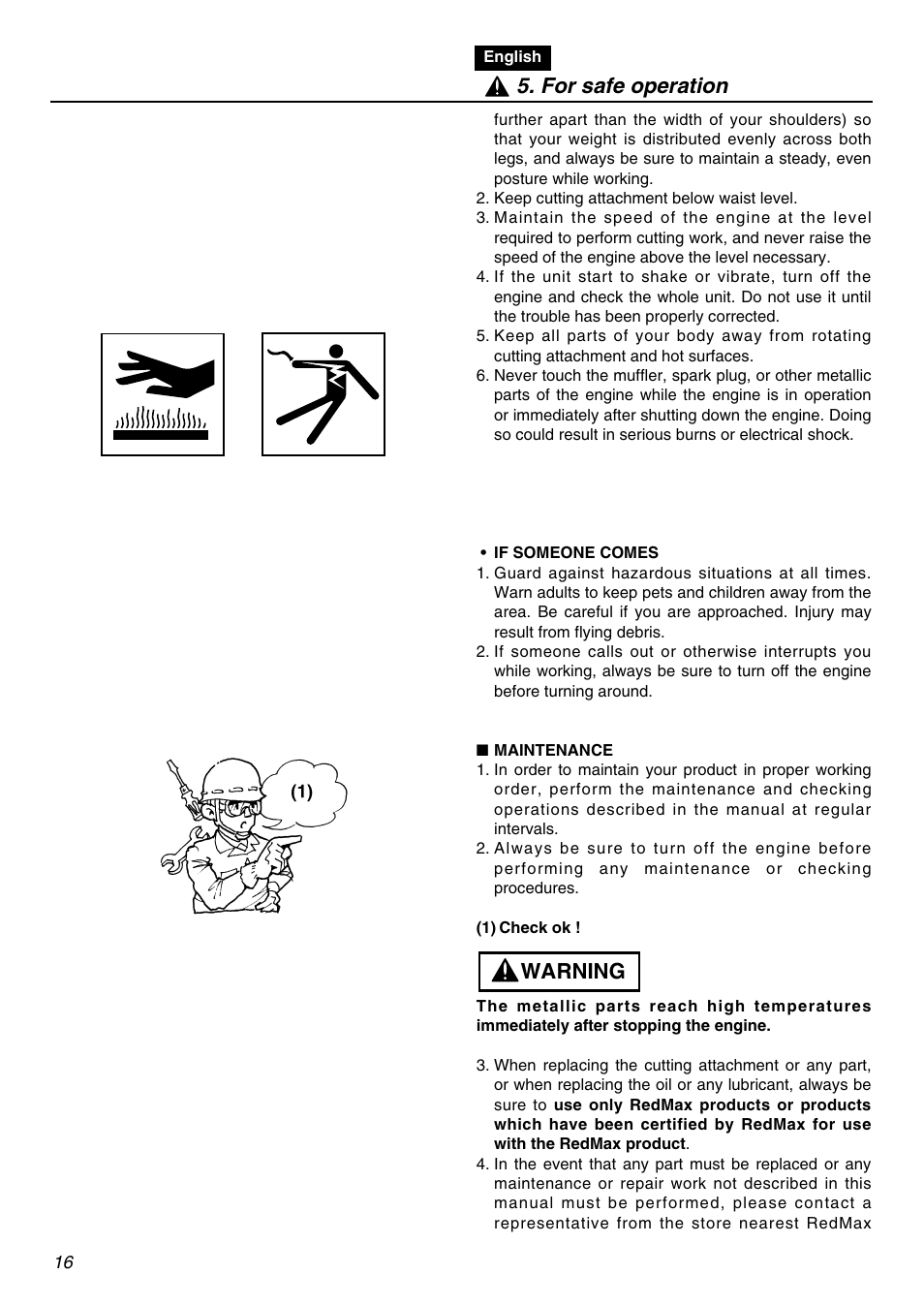 Warning 5. for safe operation | RedMax SRTZ2401 User Manual | Page 16 / 56