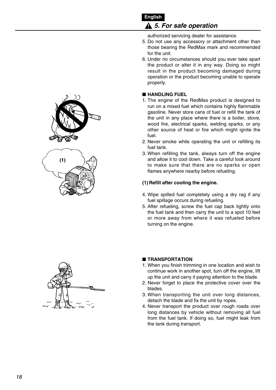 For safe operation | RedMax SRTZ2401 User Manual | Page 18 / 56