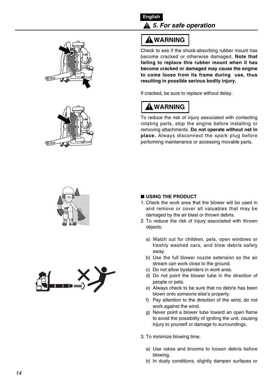 Warning, Warning 5. for safe operation | RedMax EBZ8001 User Manual | Page 14 / 56