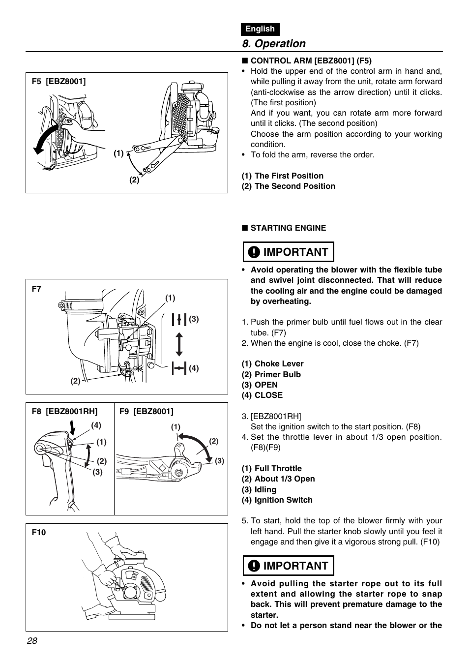 Operation, Important | RedMax EBZ8001 User Manual | Page 28 / 56