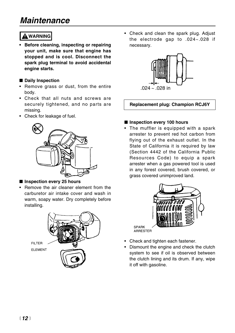 Maintenance | RedMax Power Auger AG2300 User Manual | Page 12 / 24