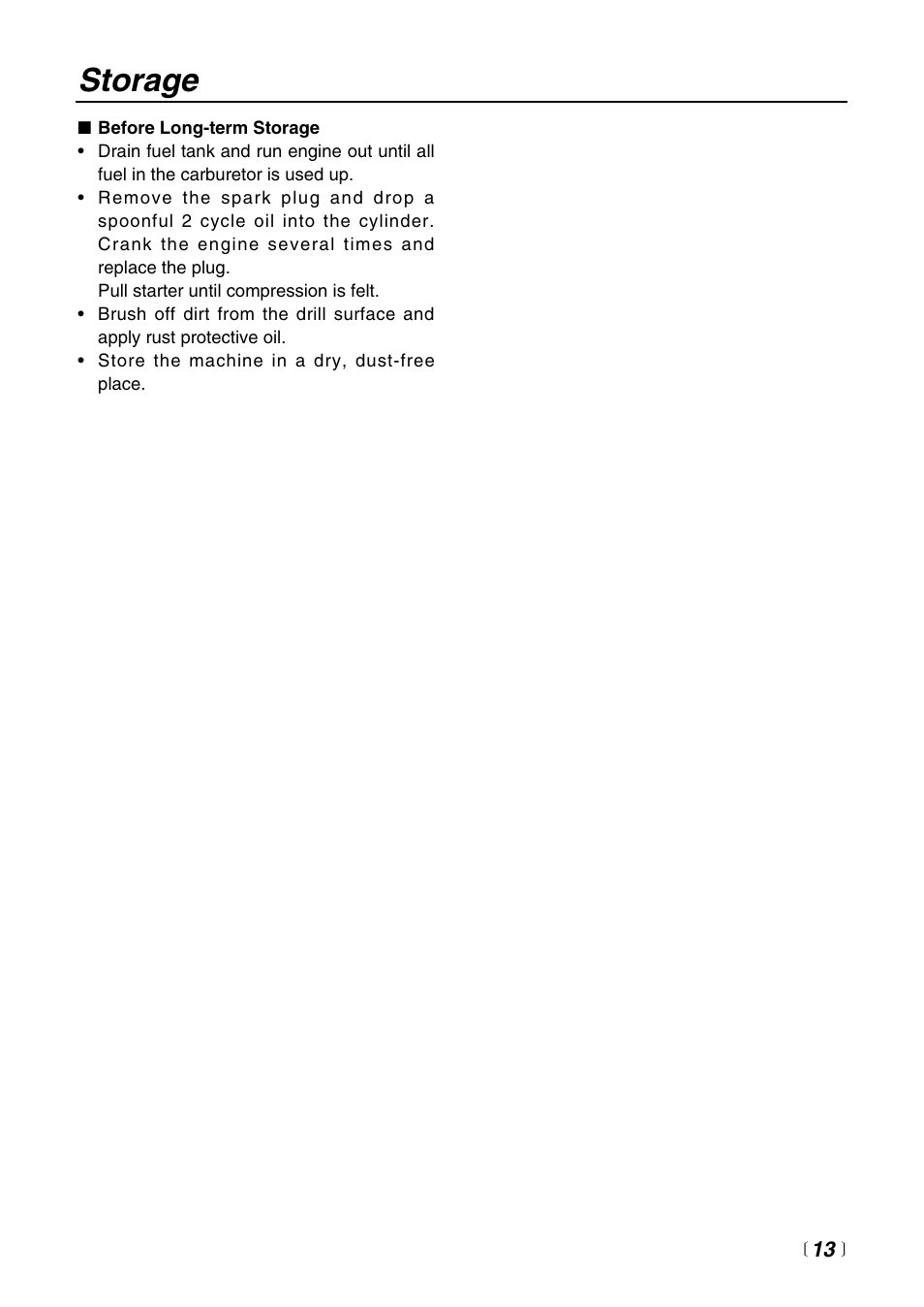Storage | RedMax Power Auger AG2300 User Manual | Page 13 / 24