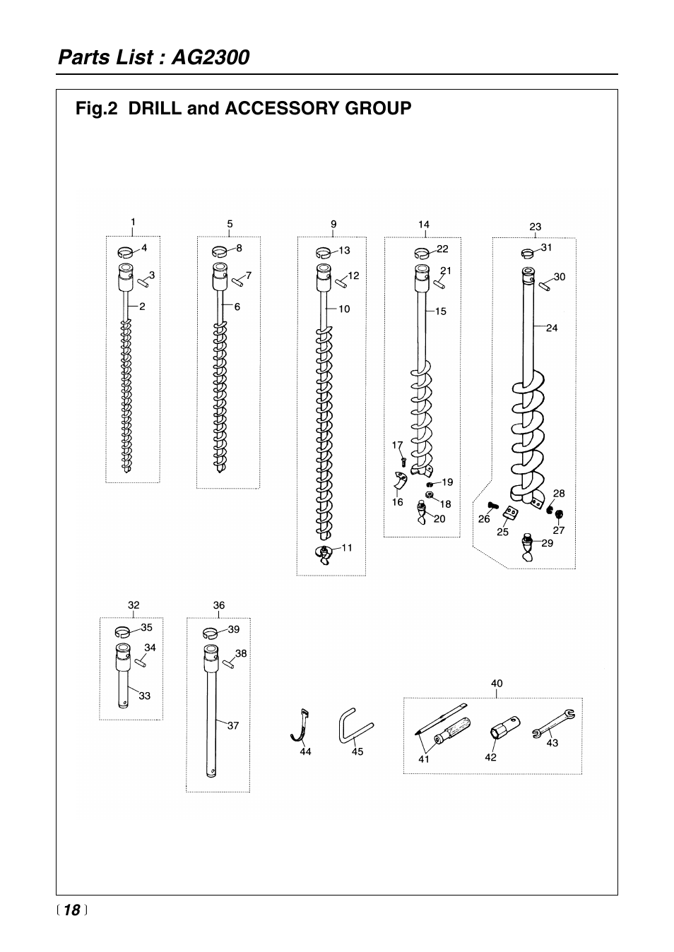 Parts list : ag2300 | RedMax Power Auger AG2300 User Manual | Page 18 / 24