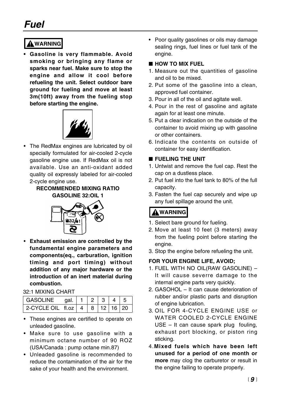 Fuel | RedMax Power Auger AG2300 User Manual | Page 9 / 24