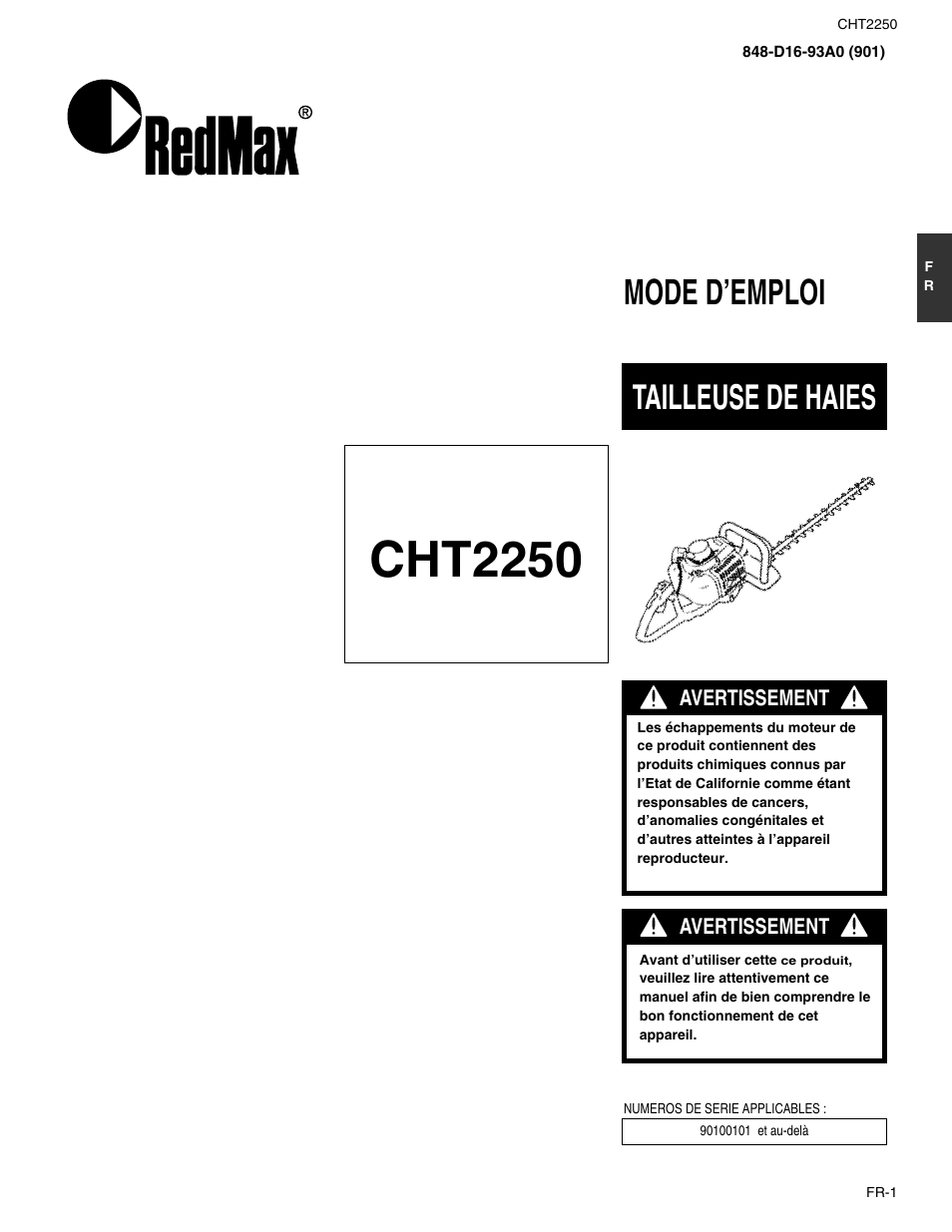 Cht2250, Mode d’emploi tailleuse de haies | RedMax CHT2250 User Manual | Page 19 / 60