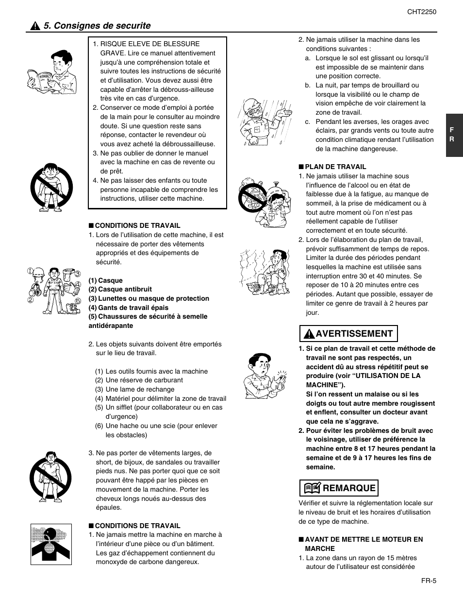 Consignes de securite, Remarque avertissement | RedMax CHT2250 User Manual | Page 23 / 60