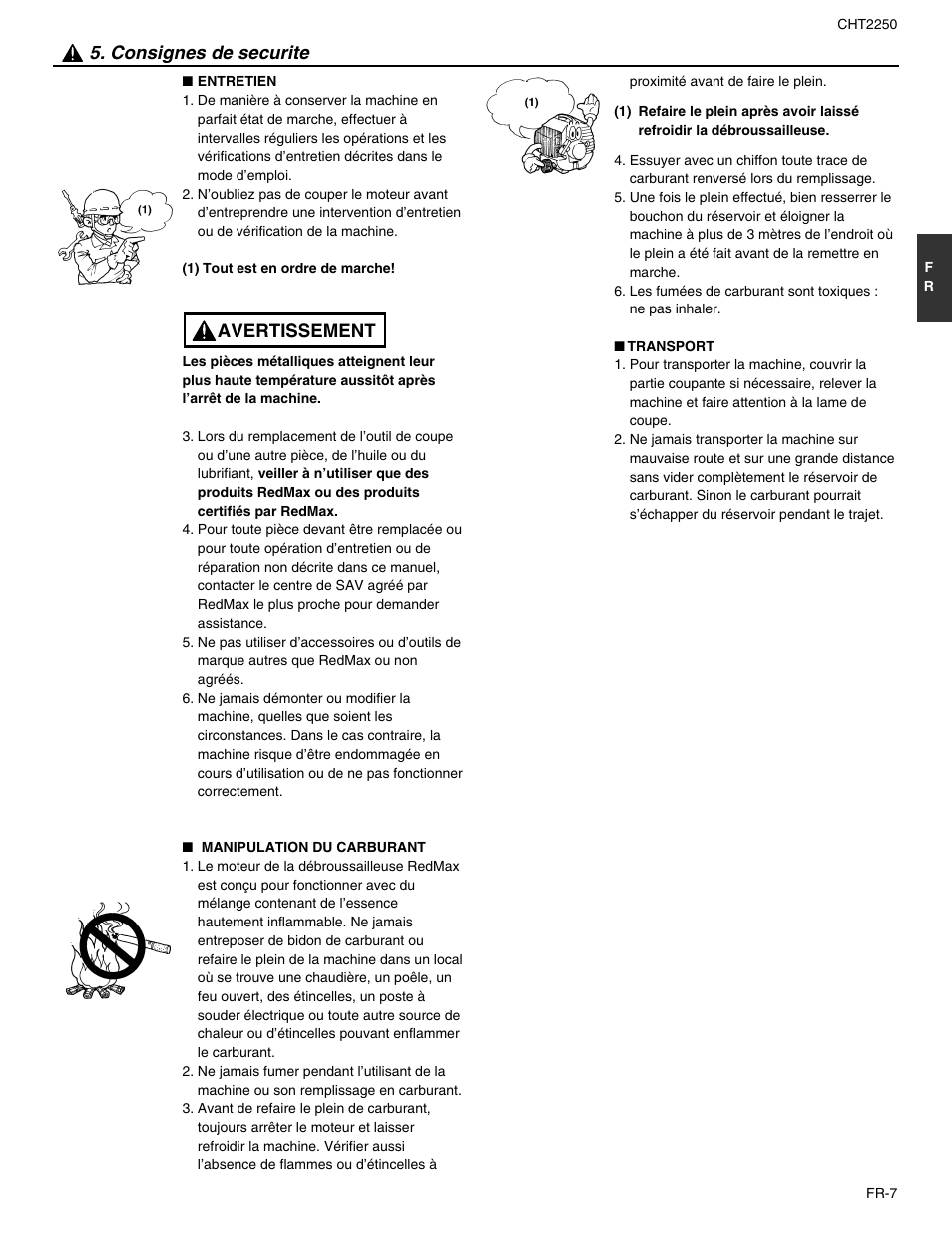 Consignes de securite, Avertissement | RedMax CHT2250 User Manual | Page 25 / 60