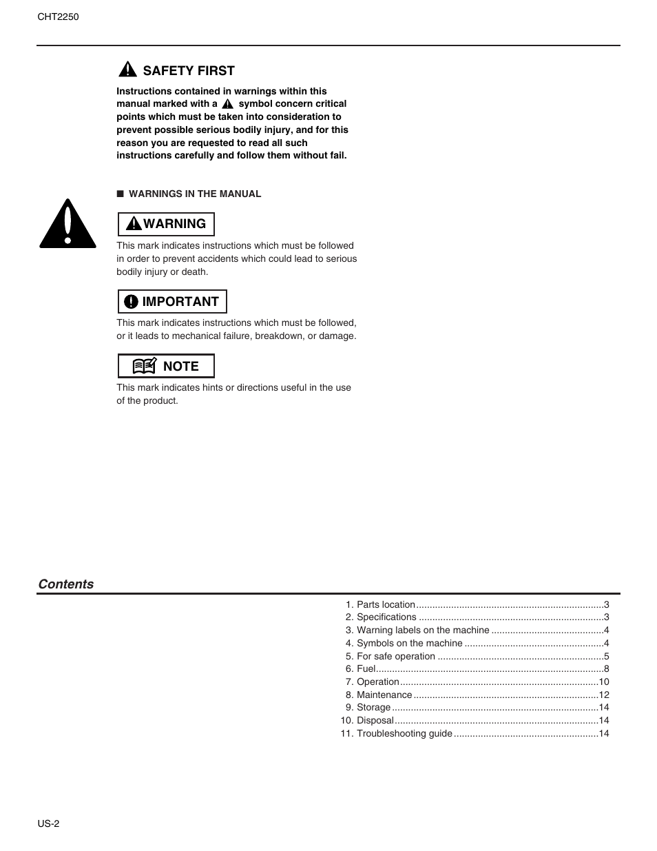 RedMax CHT2250 User Manual | Page 4 / 60