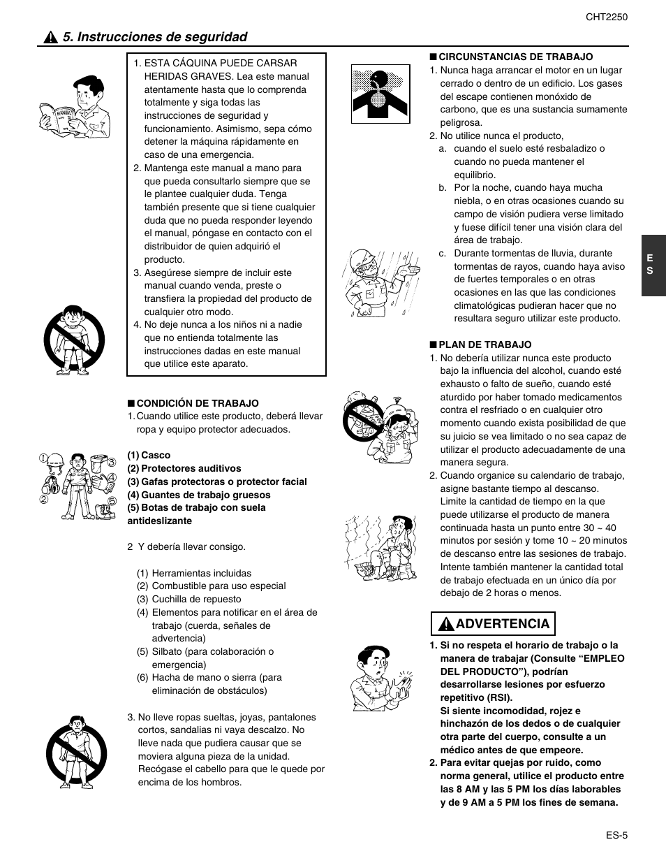 Instrucciones de seguridad, Advertencia | RedMax CHT2250 User Manual | Page 41 / 60