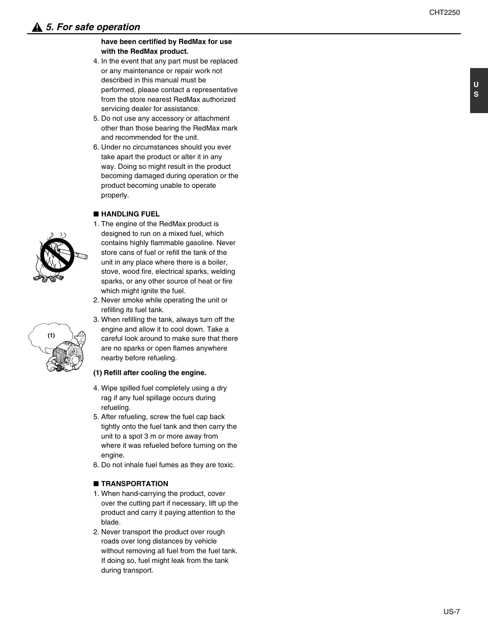 For safe operation | RedMax CHT2250 User Manual | Page 9 / 60