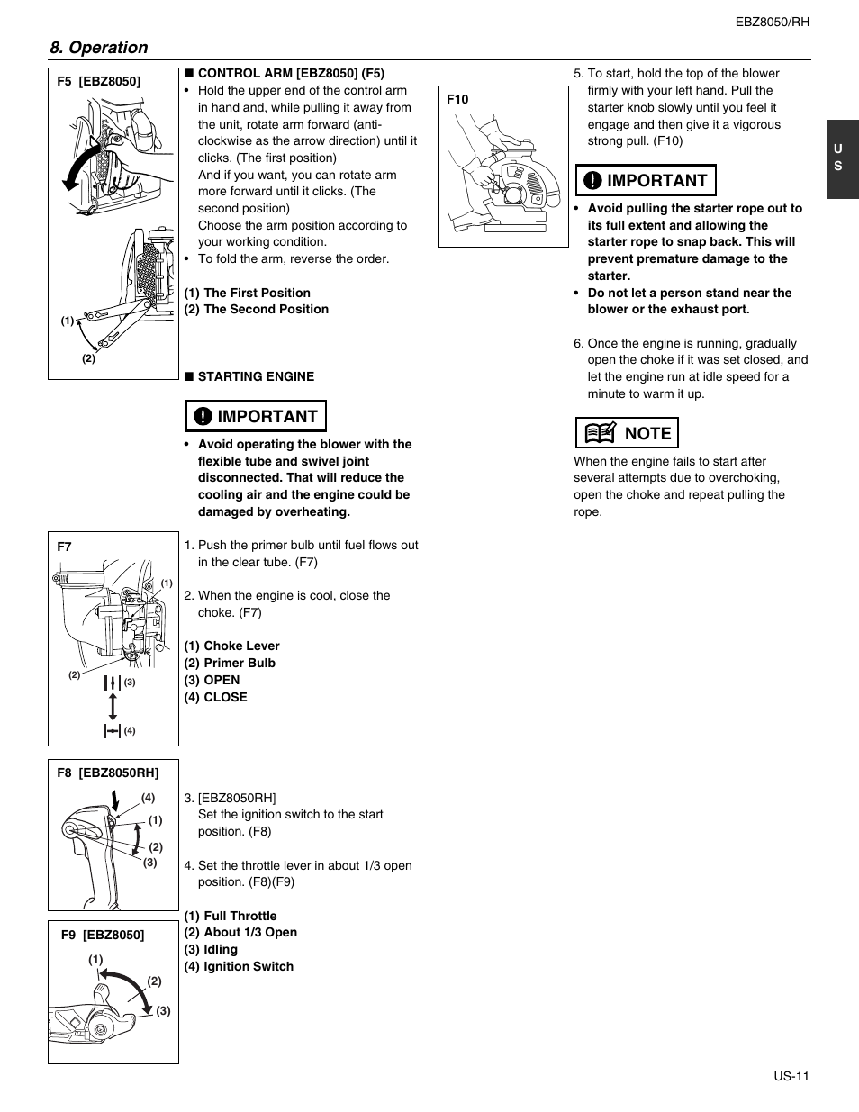 Operation, Important | RedMax EBZ8050 User Manual | Page 11 / 18