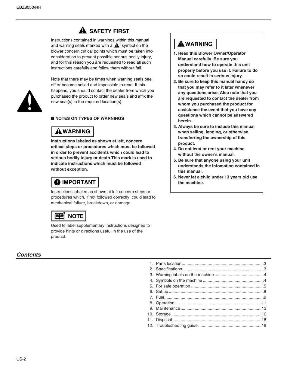 RedMax EBZ8050 User Manual | Page 2 / 18