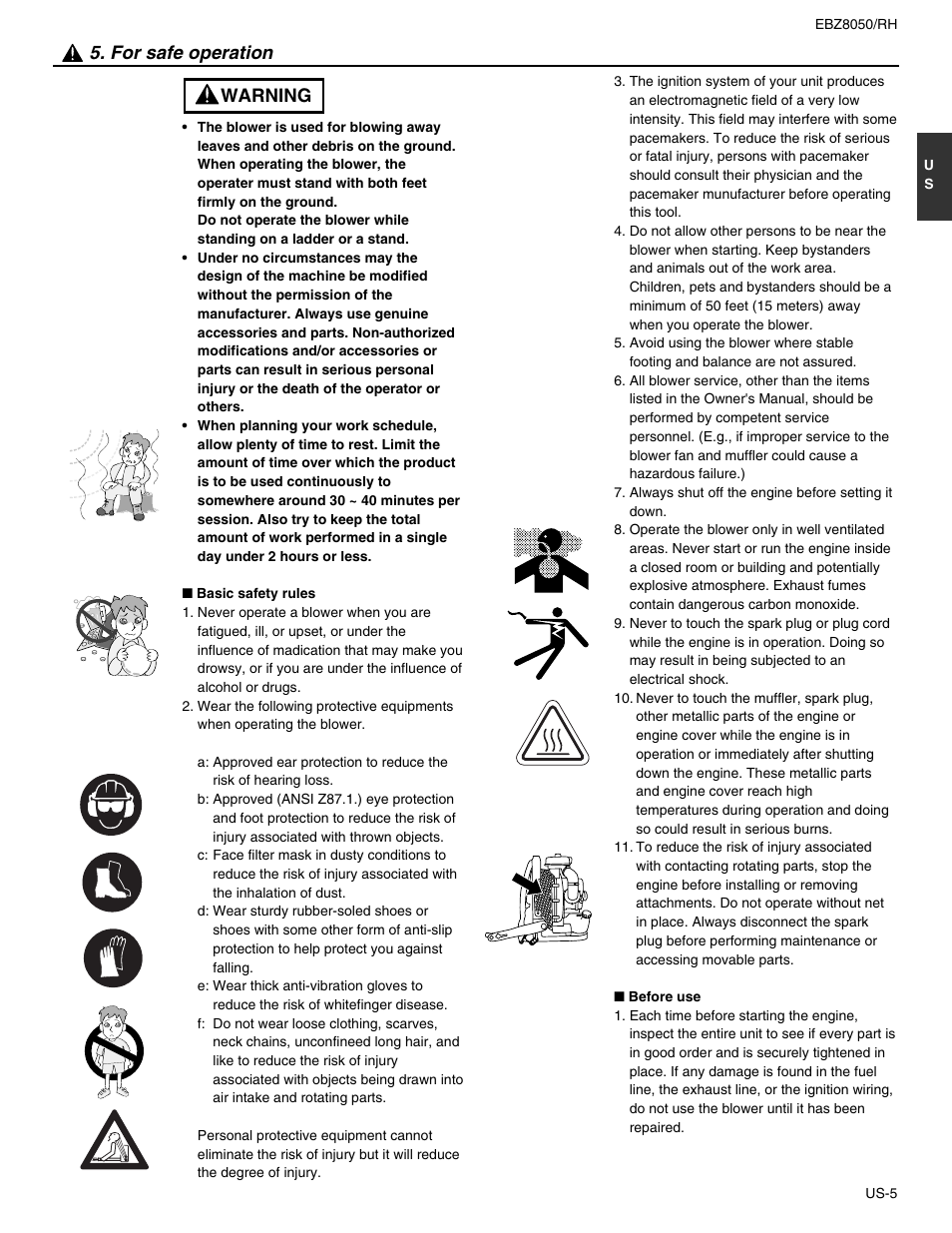 For safe operation, Warning 5. for safe operation | RedMax EBZ8050 User Manual | Page 5 / 18