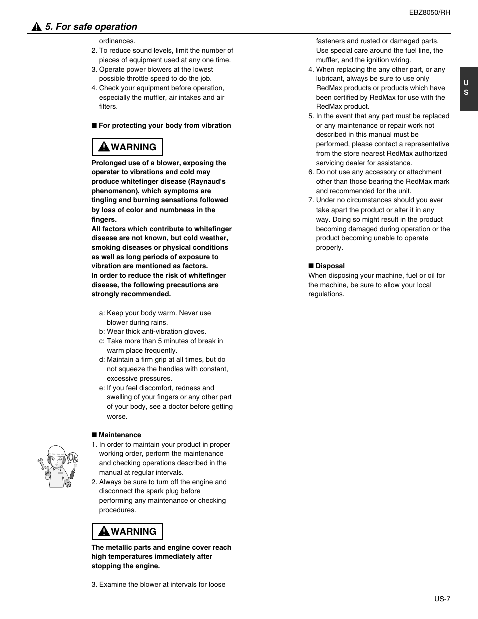 For safe operation, Warning | RedMax EBZ8050 User Manual | Page 7 / 18