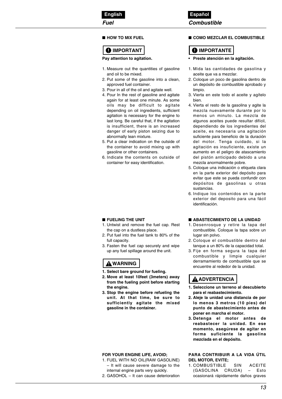 Fuel, Combustible 13 | RedMax EBZ5000Q User Manual | Page 13 / 36