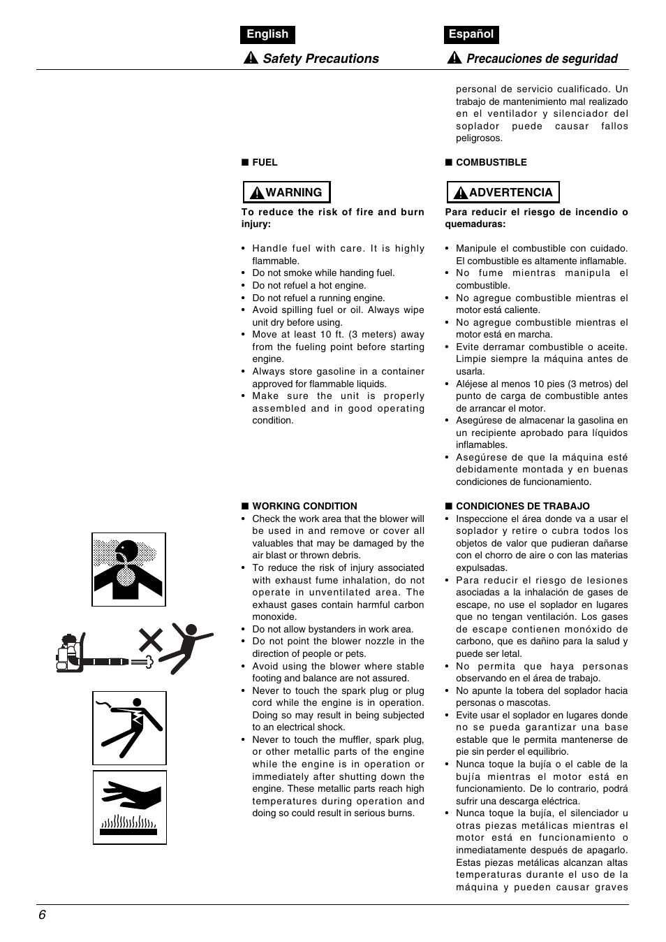 Safety precautions, Precauciones de seguridad | RedMax EBZ5000Q User Manual | Page 6 / 36