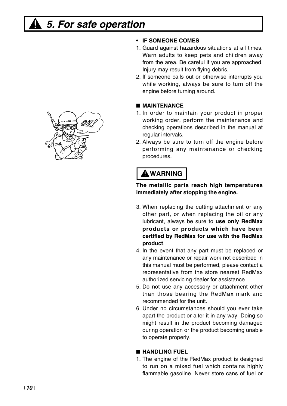 For safe operation | RedMax BT225 User Manual | Page 10 / 32